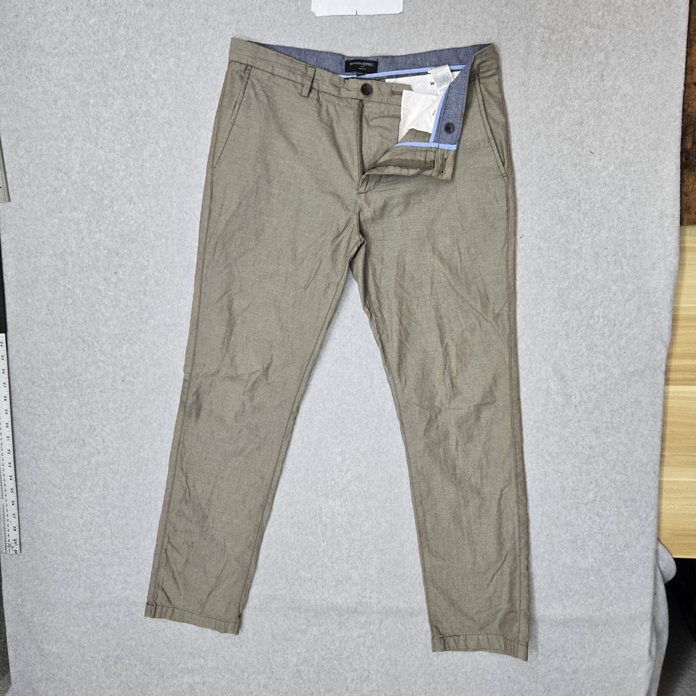 Banana Republic Men Pants 34X32 Olive Chino Twill Button Aiden Fit 31" Inseam